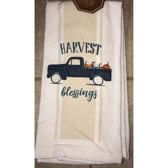 NWT Cuisinart  2 Pack Kitchen Towels Fall Harvest Blessings Blue Truck 16” X 26” - Picture 1 of 2